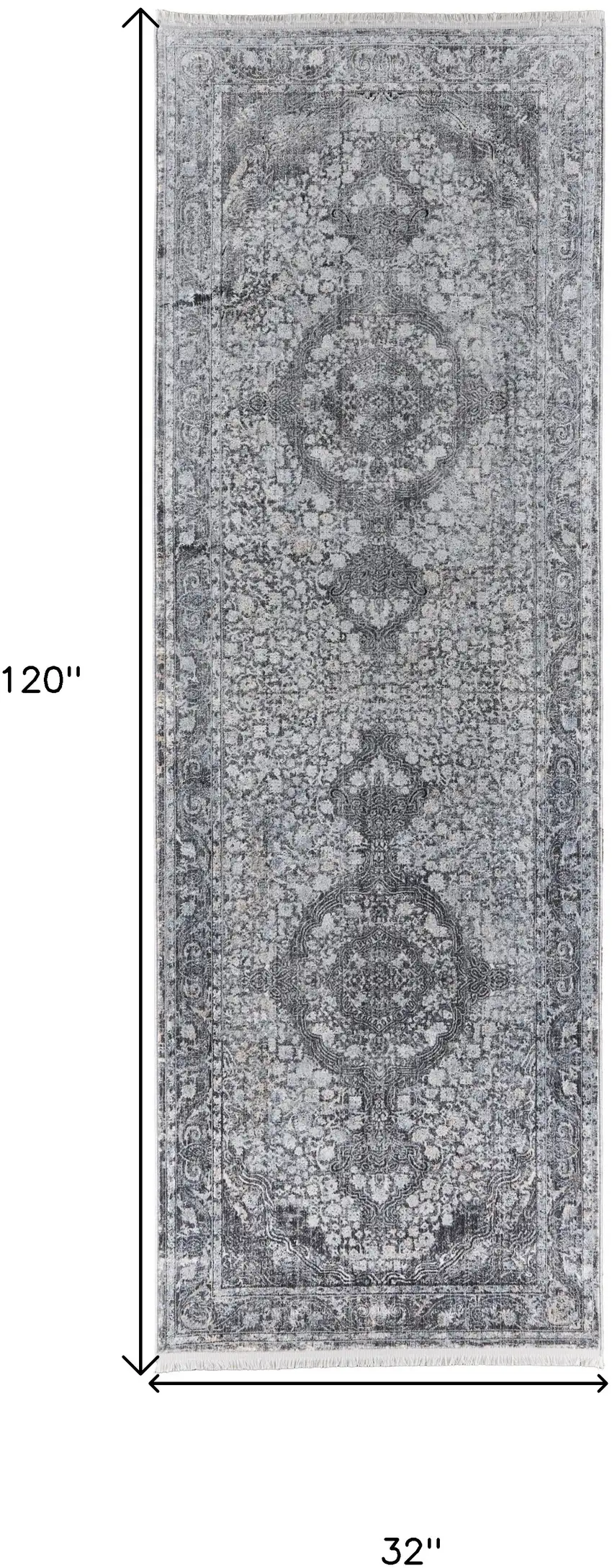 8' Gray and Silver Oriental Power Loom Worn Faded Runner Rug Photo 6
