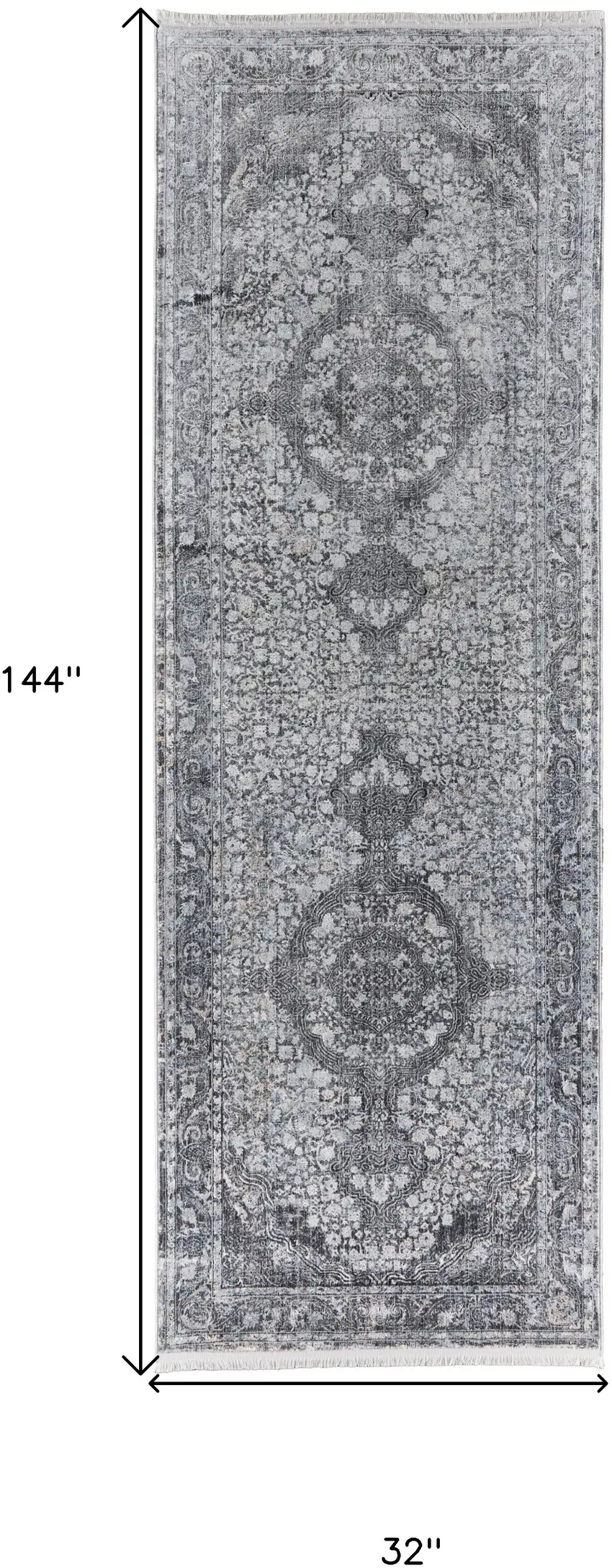 12' Gray and Silver Oriental Power Loom Worn Faded Runner Rug Photo 6