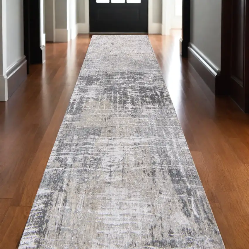 10' Gray and White Abstract Non Skid Area Rug Photo 1