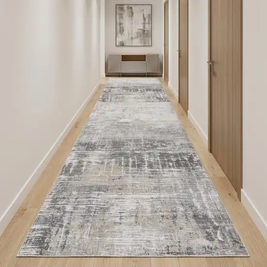 10' Gray And White Abstract Runner Rug Photo 1