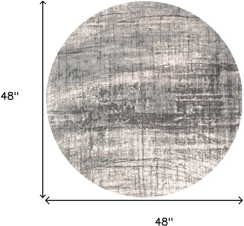 5' Gray and White Round Abstract Non Skid Area Rug Photo 3