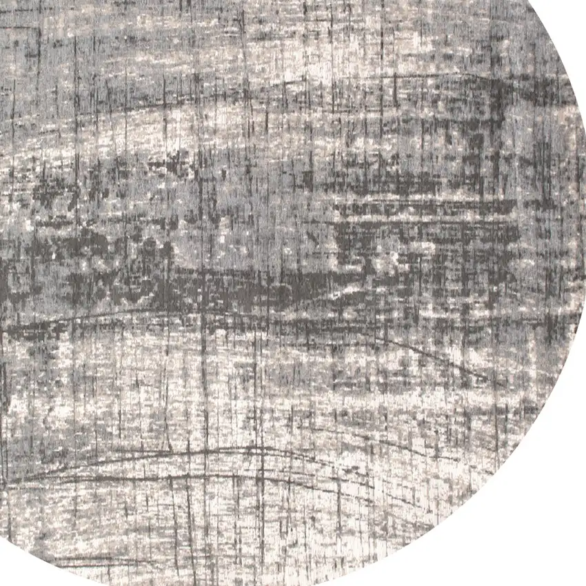 5' Gray and White Round Abstract Non Skid Area Rug Photo 6