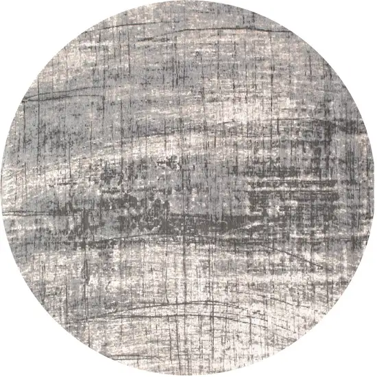 5' Gray and White Round Abstract Non Skid Area Rug Photo 2
