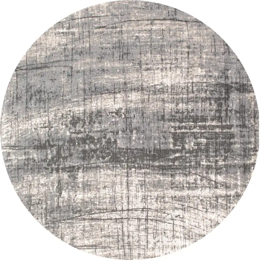 5' Gray and White Round Abstract Non Skid Area Rug Photo 2