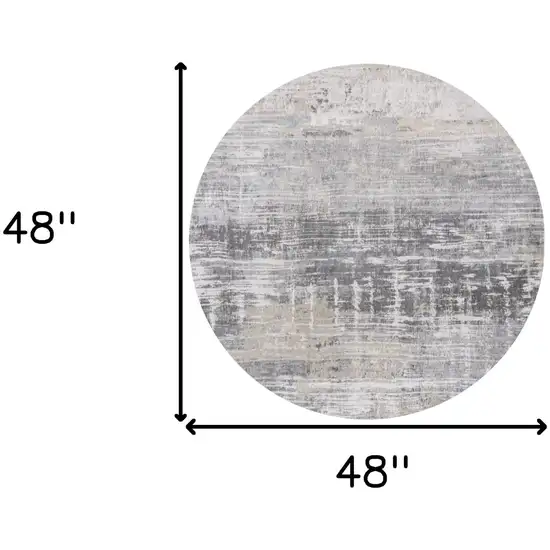 5' Gray and White Round Abstract Non Skid Area Rug Photo 3