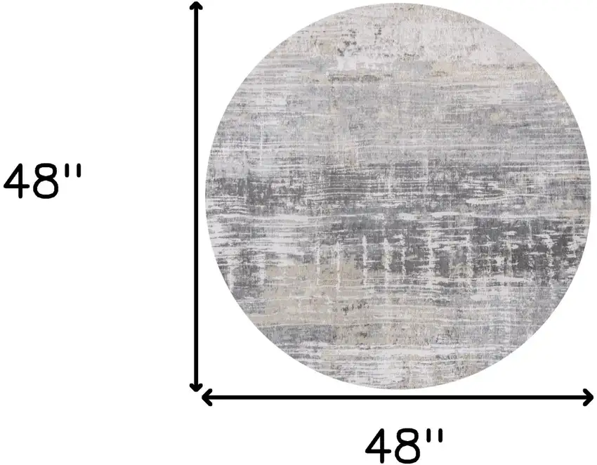 5' Gray and White Round Abstract Non Skid Area Rug Photo 3