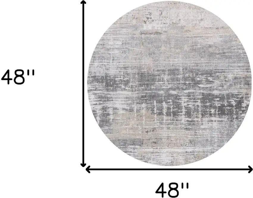 5' Gray and White Round Abstract Non Skid Area Rug Photo 3