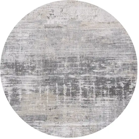 5' Gray and White Round Abstract Non Skid Area Rug Photo 2