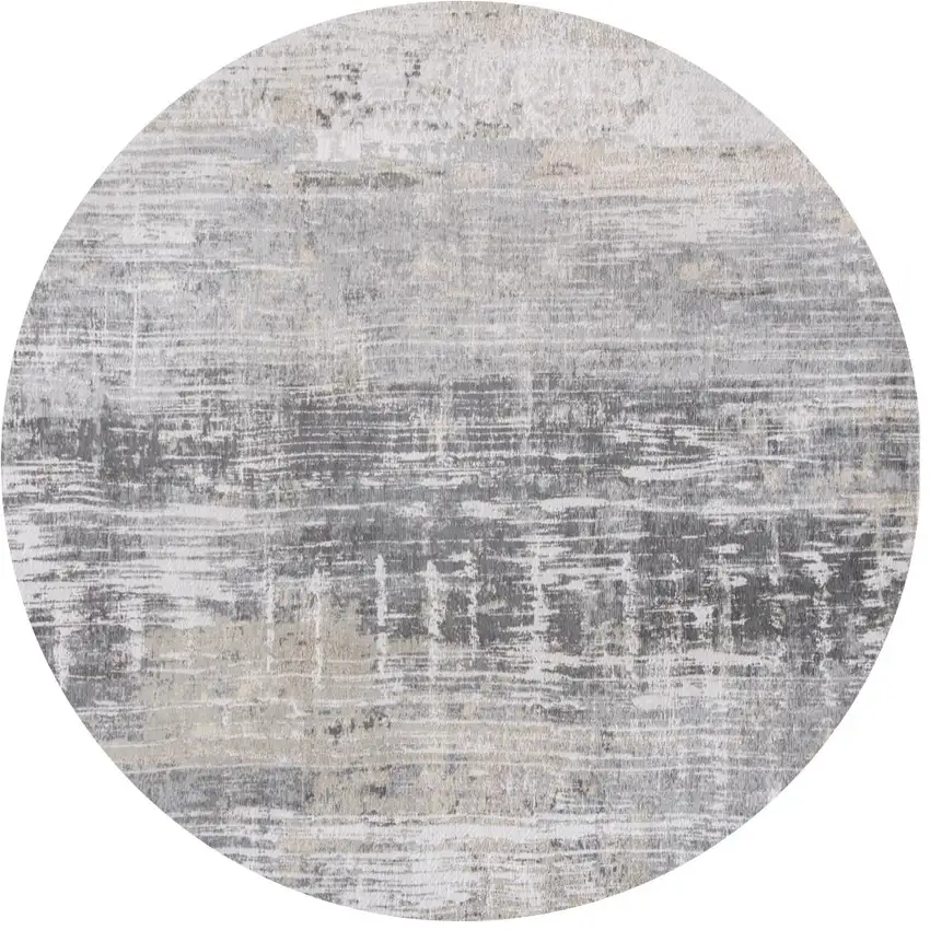 5' Gray and White Round Abstract Non Skid Area Rug Photo 2