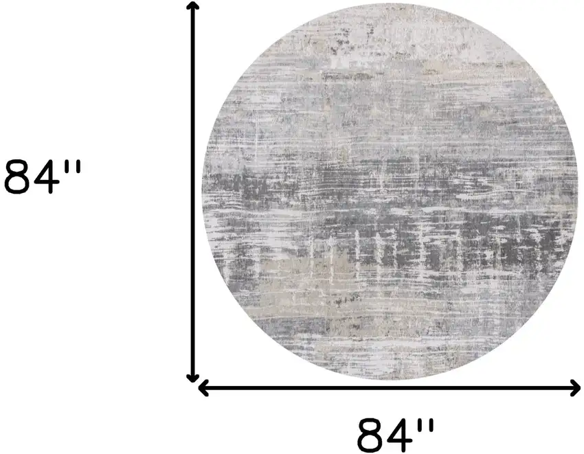 8' Gray and White Round Abstract Non Skid Area Rug Photo 3