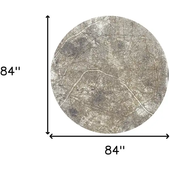 8' Gray and White Round Abstract Non Skid Area Rug Photo 3