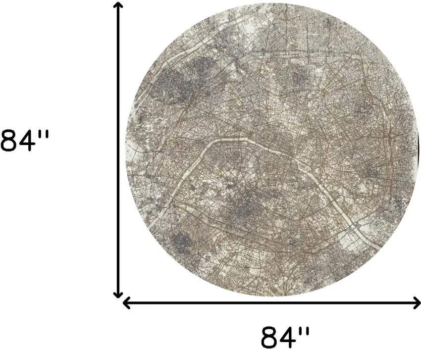 8' Gray and White Round Abstract Non Skid Area Rug Photo 3
