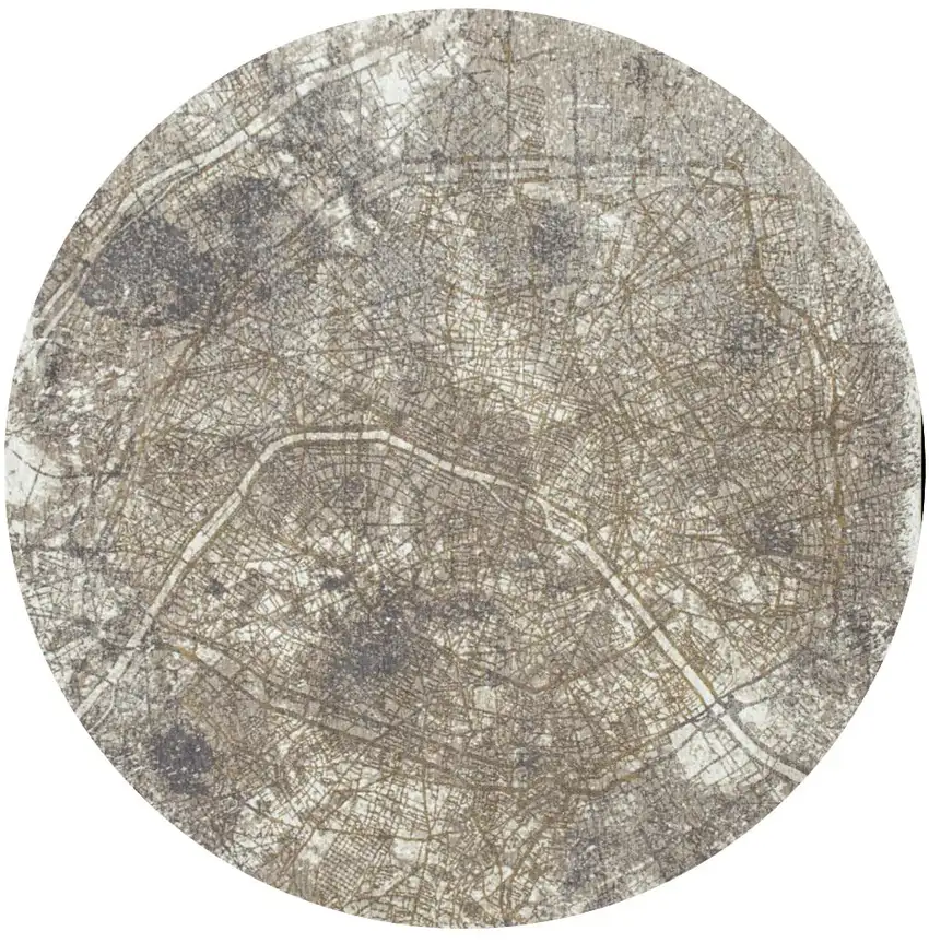 8' Gray and White Round Abstract Non Skid Area Rug Photo 2