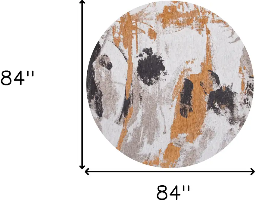 8' Gray and White Round Abstract Non Skid Area Rug Photo 3