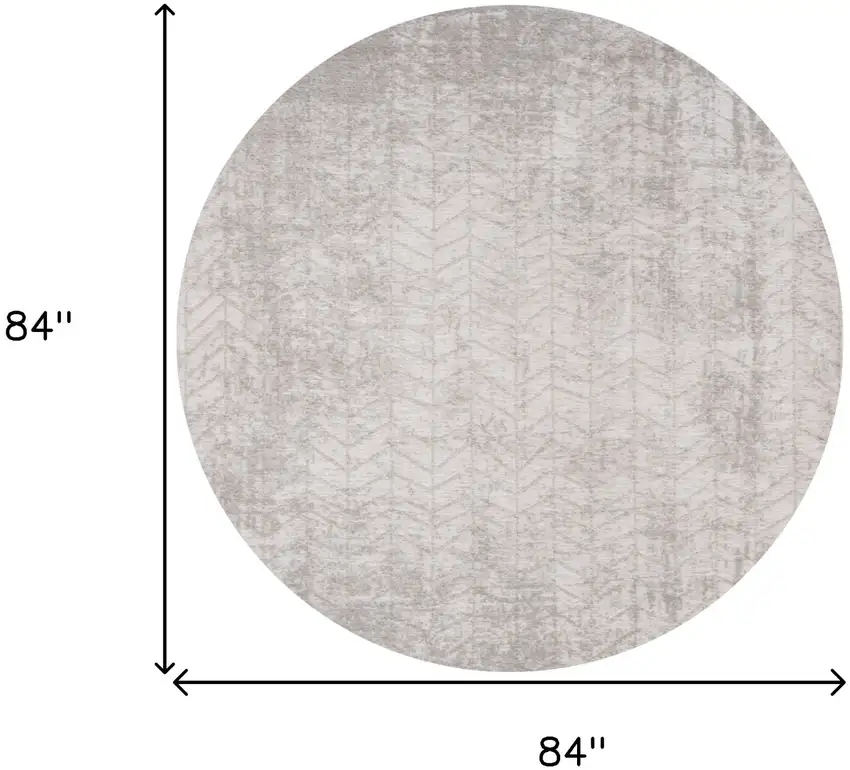 8' Gray and White Round Chevron Non Skid Area Rug Photo 3