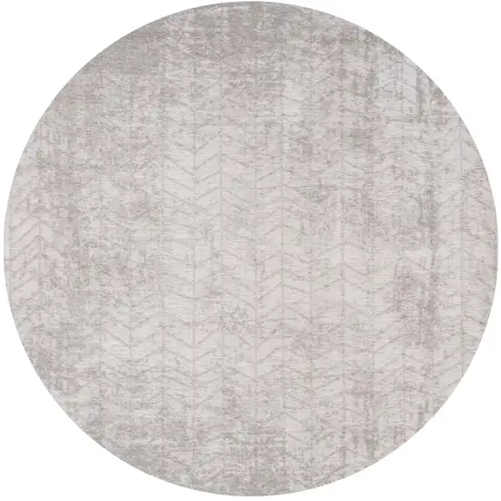 8' Gray and White Round Chevron Non Skid Area Rug Photo 2