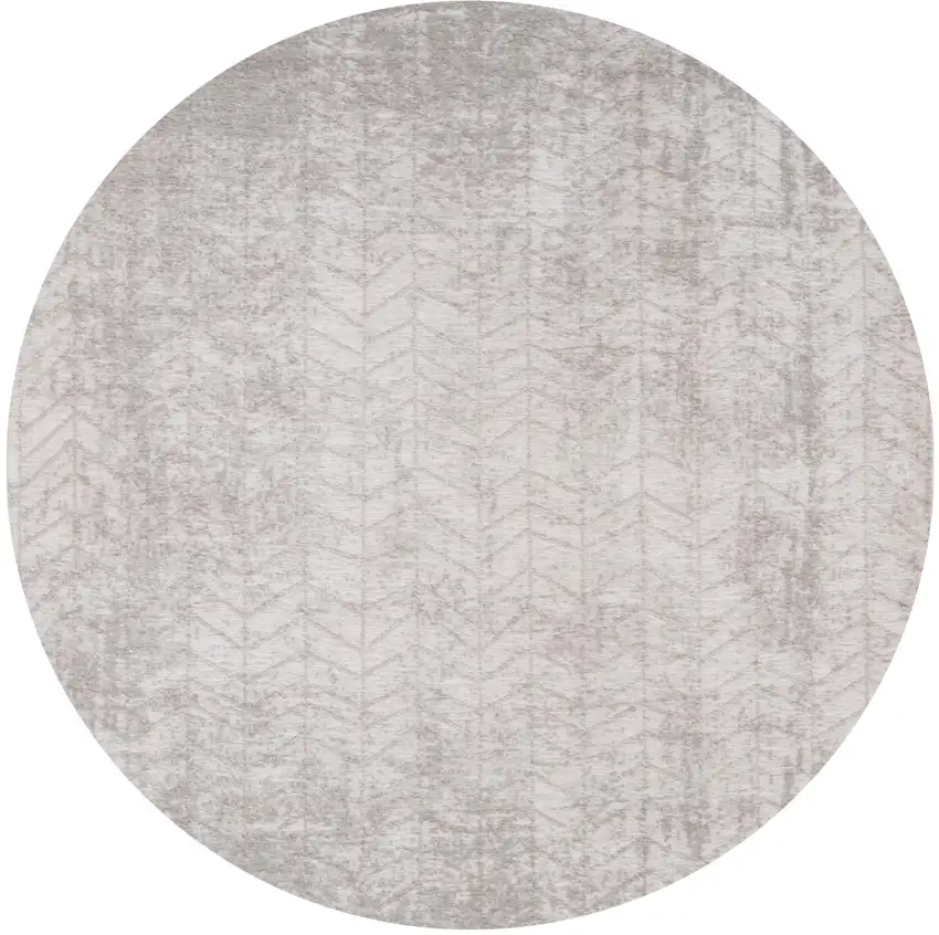 8' Gray and White Round Chevron Non Skid Area Rug Photo 2