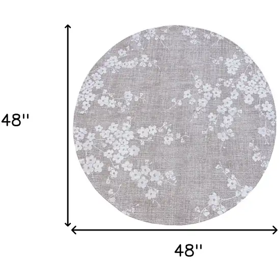 5' Gray and White Round Oriental Non Skid Area Rug Photo 3