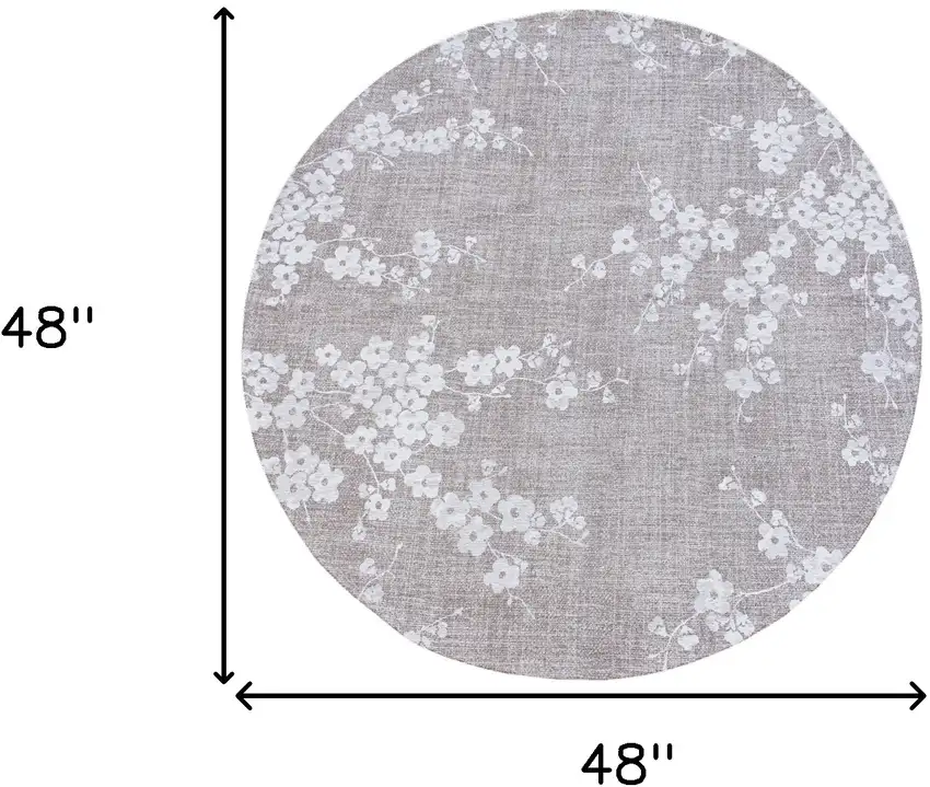 5' Gray and White Round Oriental Non Skid Area Rug Photo 3