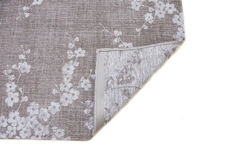 5' Gray and White Round Oriental Non Skid Area Rug Photo 4