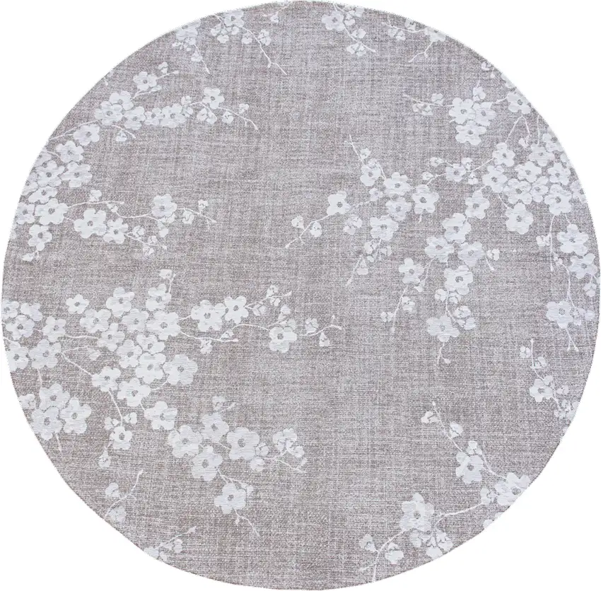 5' Gray and White Round Oriental Non Skid Area Rug Photo 2