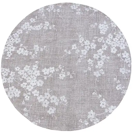 5' Gray and White Round Oriental Non Skid Area Rug Photo 2