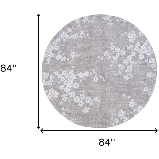 8' Gray and White Round Oriental Non Skid Area Rug Photo 3