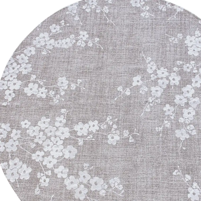 8' Gray and White Round Oriental Non Skid Area Rug Photo 5