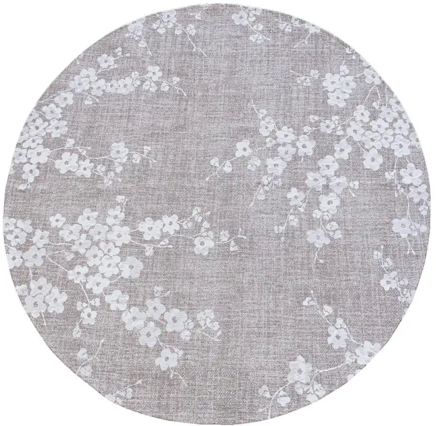 8' Gray and White Round Oriental Non Skid Area Rug Photo 2