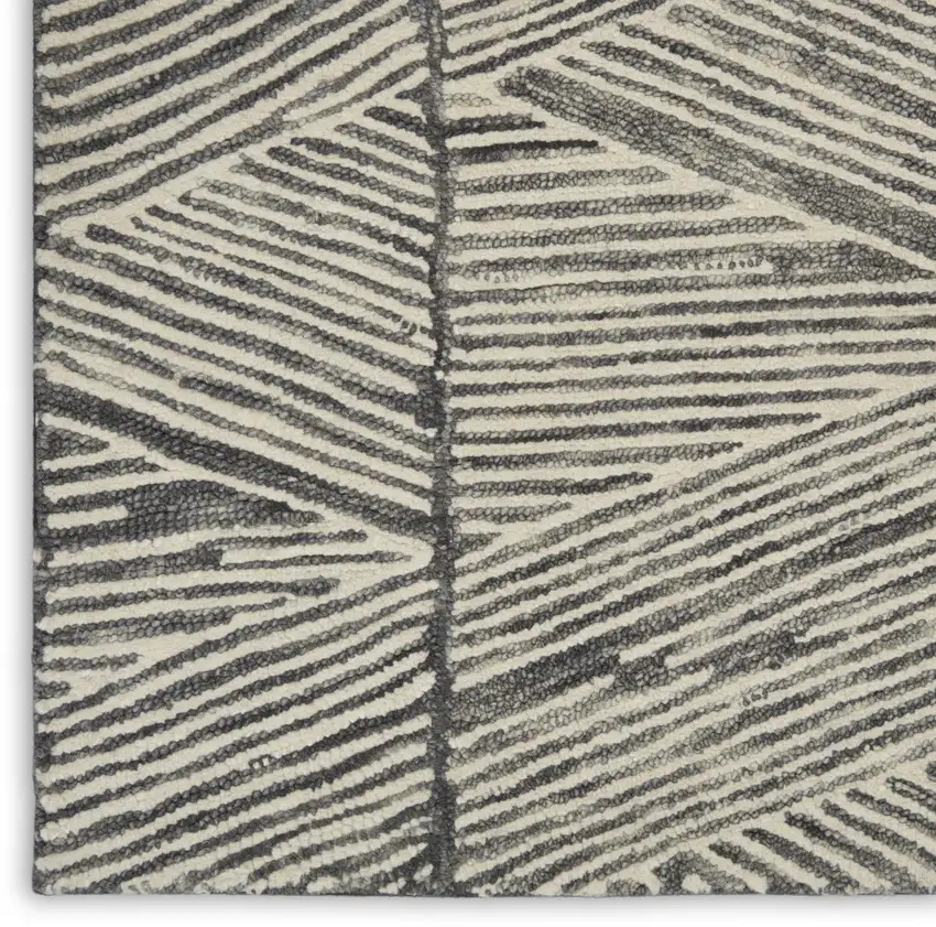 8' Gray and White Wool Abstract Runner Rug Photo 5