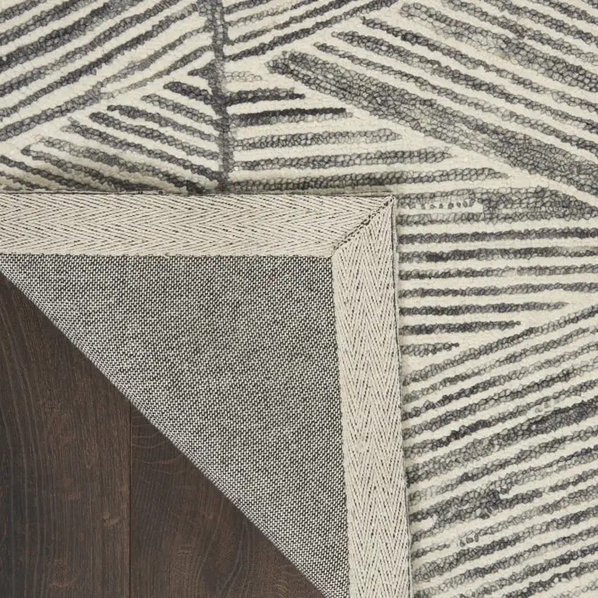 8' Gray and White Wool Abstract Runner Rug Photo 6