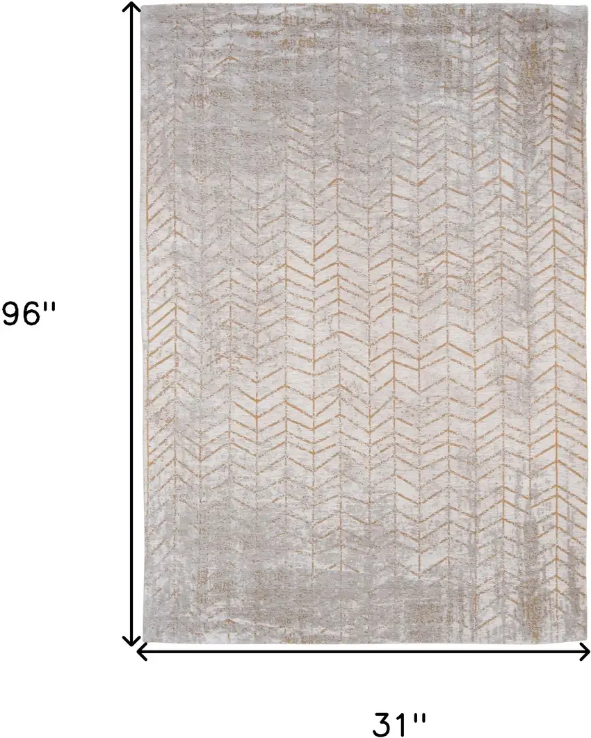 10' Gray and Yellow Chevron Non Skid Area Rug Photo 3