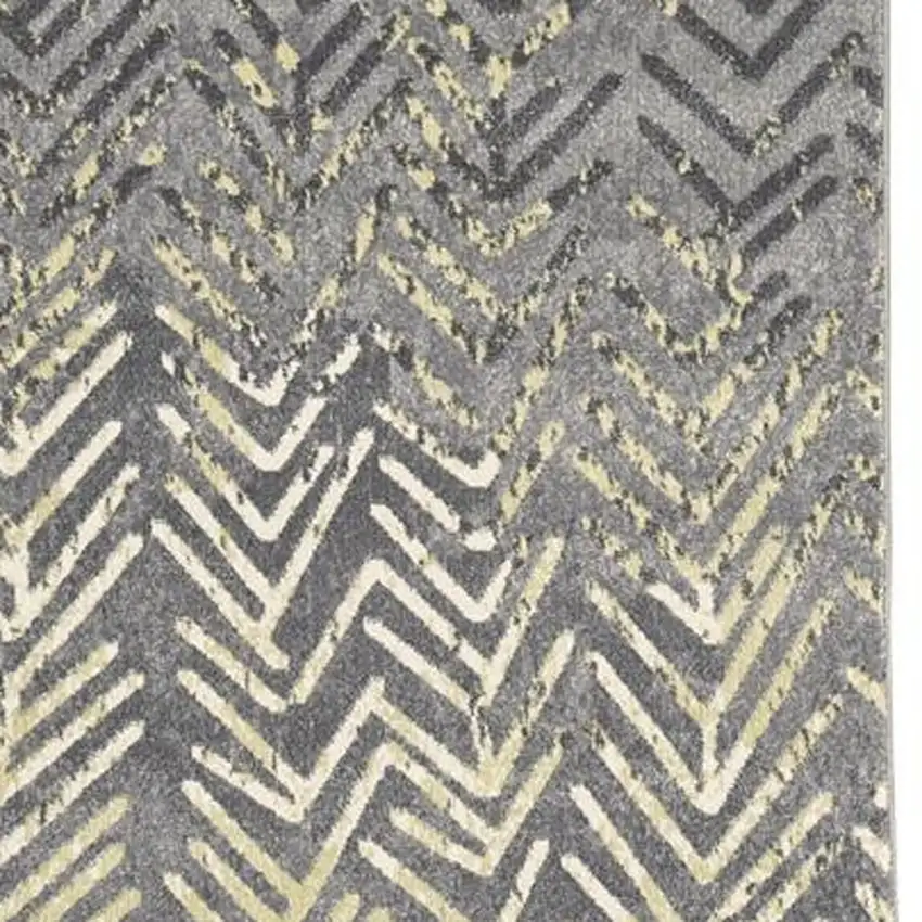 8' Gray and Yellow Geometric Power Loom Distressed Runner Rug Photo 5