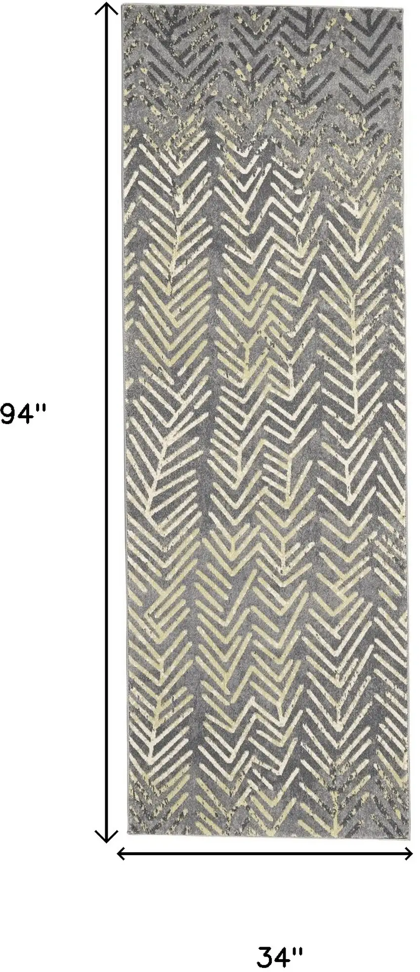 8' Gray and Yellow Geometric Power Loom Distressed Runner Rug Photo 3
