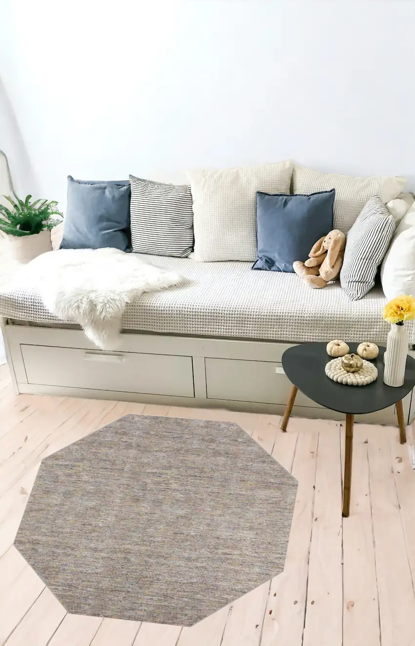 4' Gray and Yellow Octagon Wool Hand Loomed Area Rug Photo 1