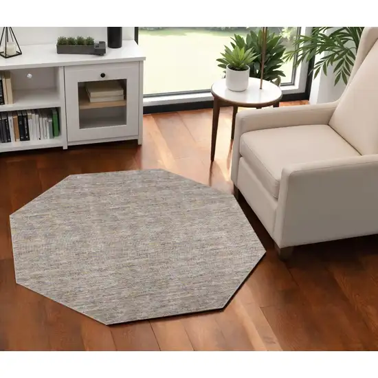 4' Gray and Yellow Octagon Wool Hand Loomed Area Rug Photo 1