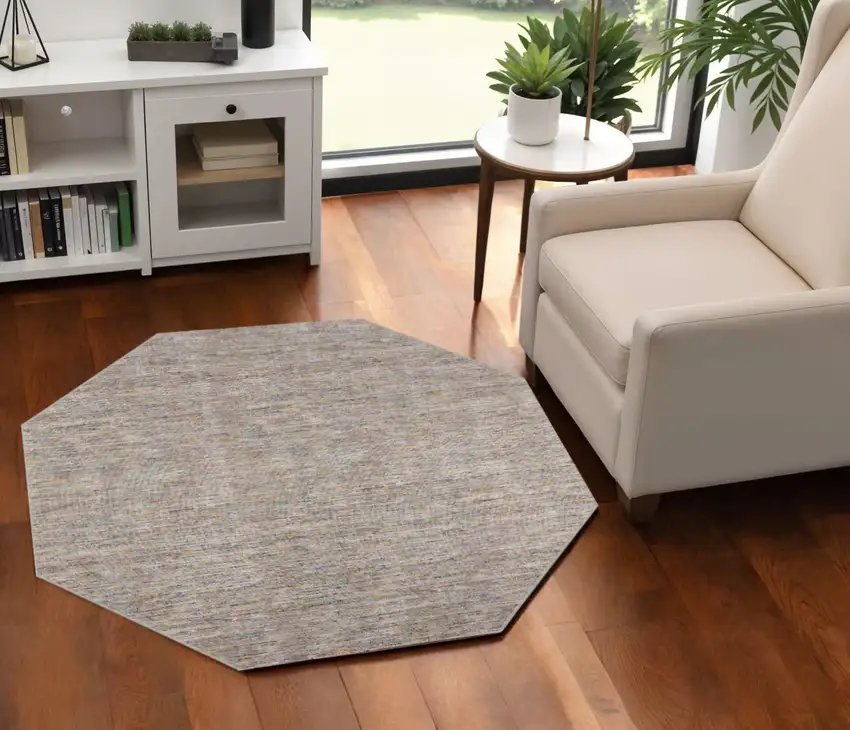 4' Gray and Yellow Octagon Wool Hand Loomed Area Rug Photo 1