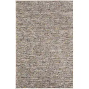 Photo of 4' Gray and Yellow Octagon Wool Hand Loomed Area Rug
