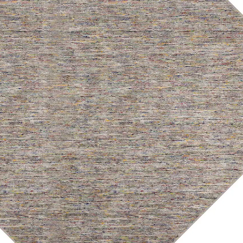 4' Gray and Yellow Octagon Wool Hand Loomed Area Rug Photo 3