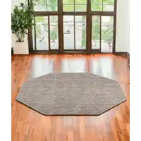 Photo of 6' Gray and Yellow Octagon Wool Hand Loomed Area Rug