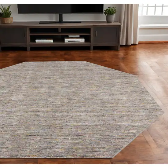 8' Gray and Yellow Octagon Wool Hand Loomed Area Rug Photo 2