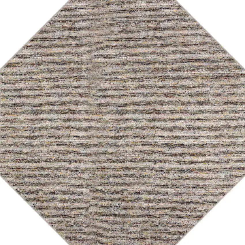 8' Gray and Yellow Octagon Wool Hand Loomed Area Rug Photo 4