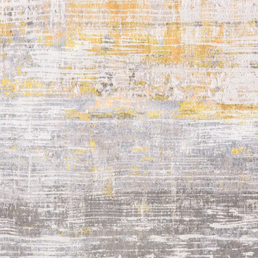5' Gray and Yellow Round Abstract Non Skid Area Rug Photo 6