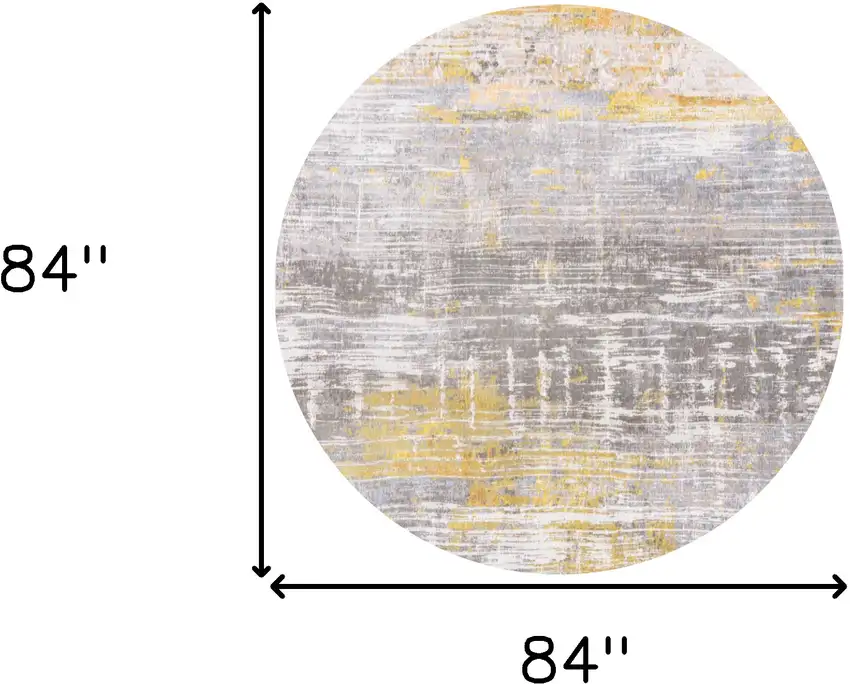8' Gray and Yellow Round Abstract Non Skid Area Rug Photo 3
