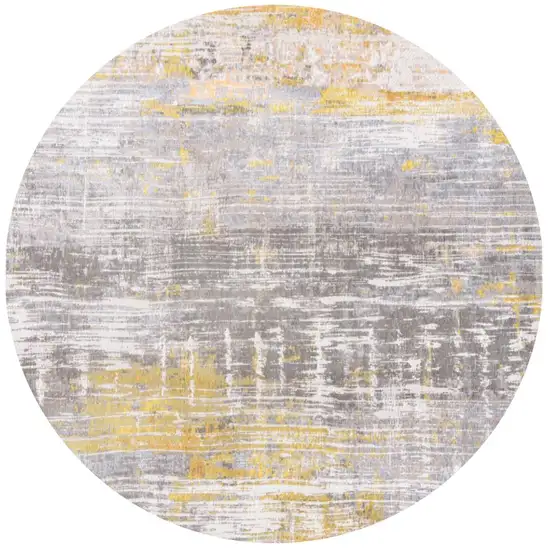 8' Gray and Yellow Round Abstract Non Skid Area Rug Photo 2