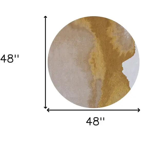 5' Gray and Yellow Round Abstract Non Skid Area Rug Photo 3