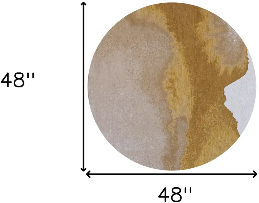 5' Gray and Yellow Round Abstract Non Skid Area Rug Photo 3