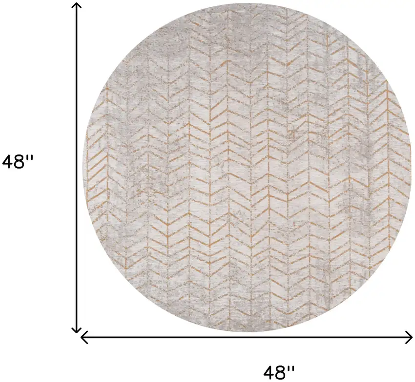 5' Gray and Yellow Round Chevron Non Skid Area Rug Photo 3