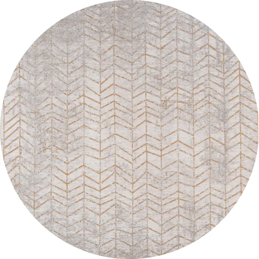 5' Gray and Yellow Round Chevron Non Skid Area Rug Photo 2