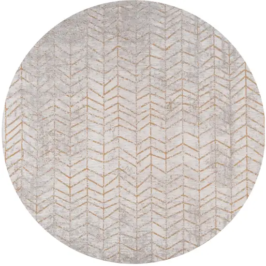 5' Gray and Yellow Round Chevron Non Skid Area Rug Photo 2